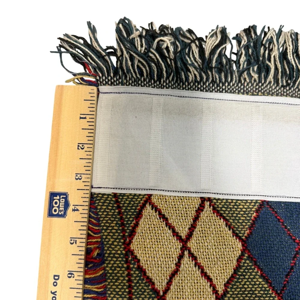 Vintage Golf Woven Tapestry Throw Blanket Argyle Fringe Man Cave Wall Hanging